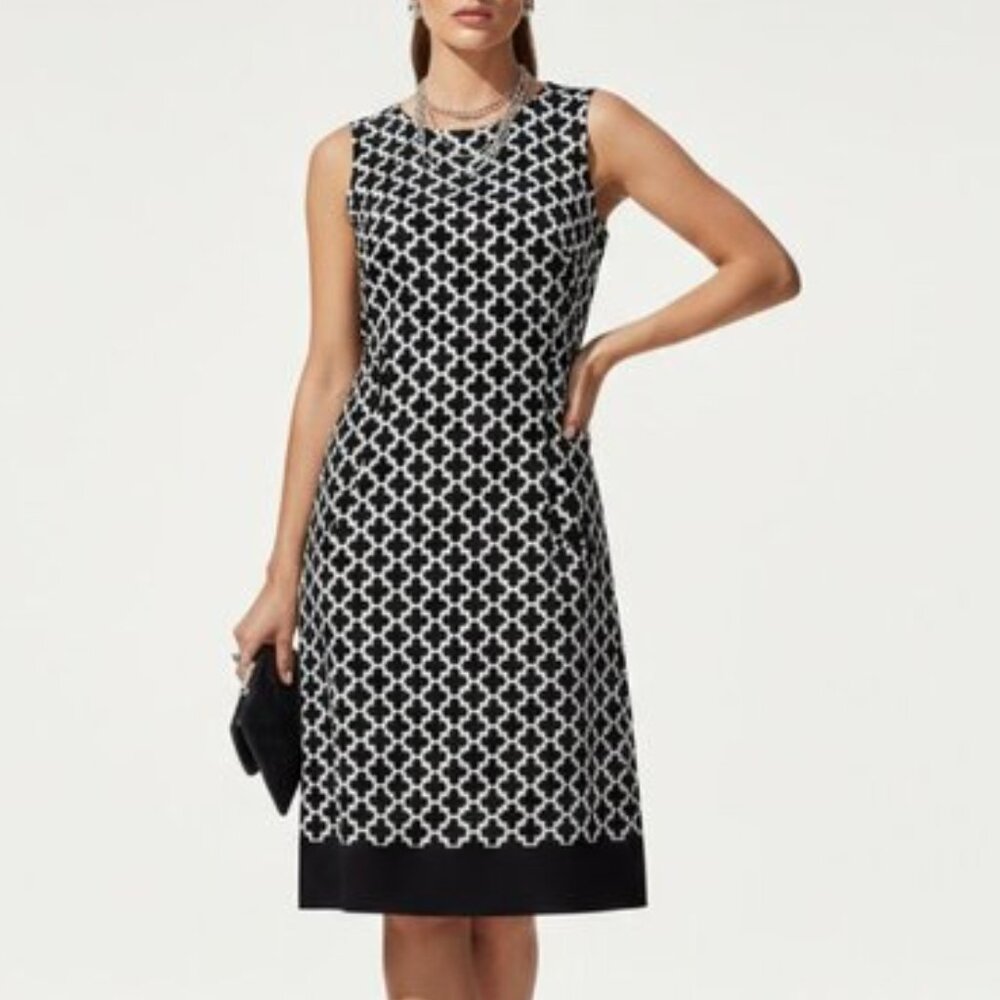 WHBM Black White Geometric Quatrefoil Mod Sheath Dress 4